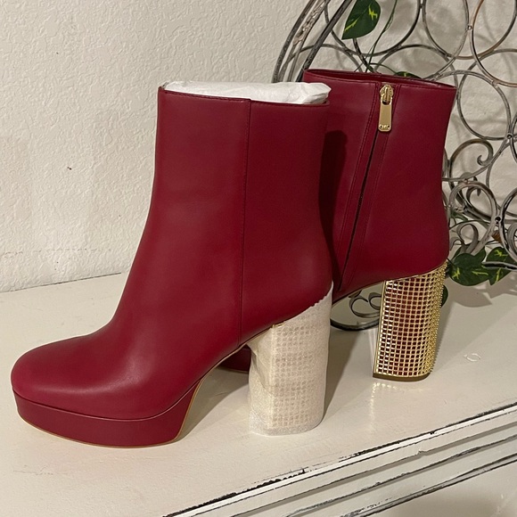 Michael Kors Maxine Leather Platform Red and Gold Designer Bootie Size 10M - Picture 1 of 8